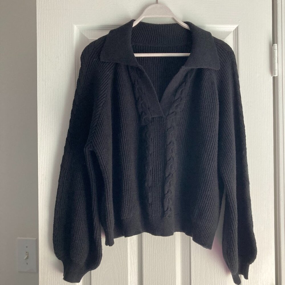 Cider Cable Knit Collar Long Sleeve Sweater Black Size Large NWOT
